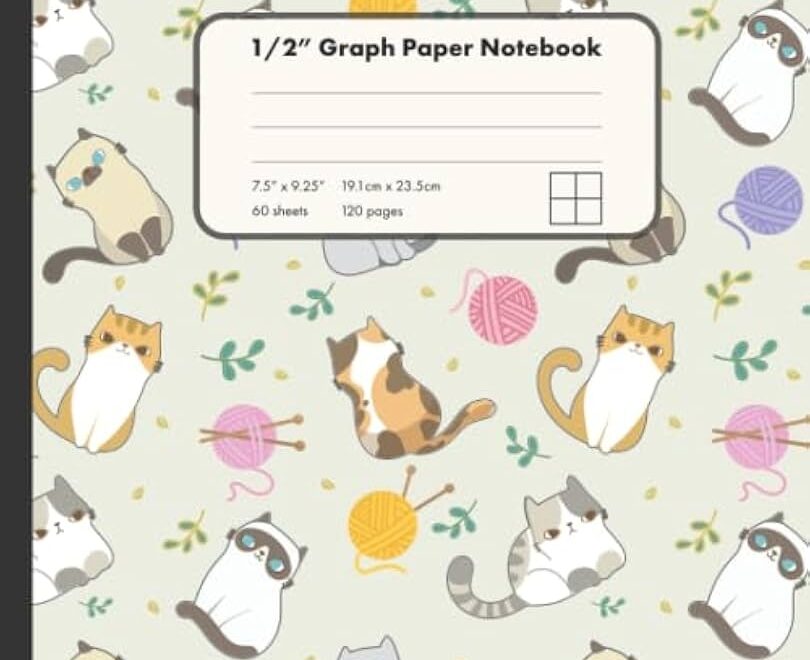 1 2 Graph Paper Notebook Cute Cats And Yarns Drawing 1 2 Inch Square Graph Paper