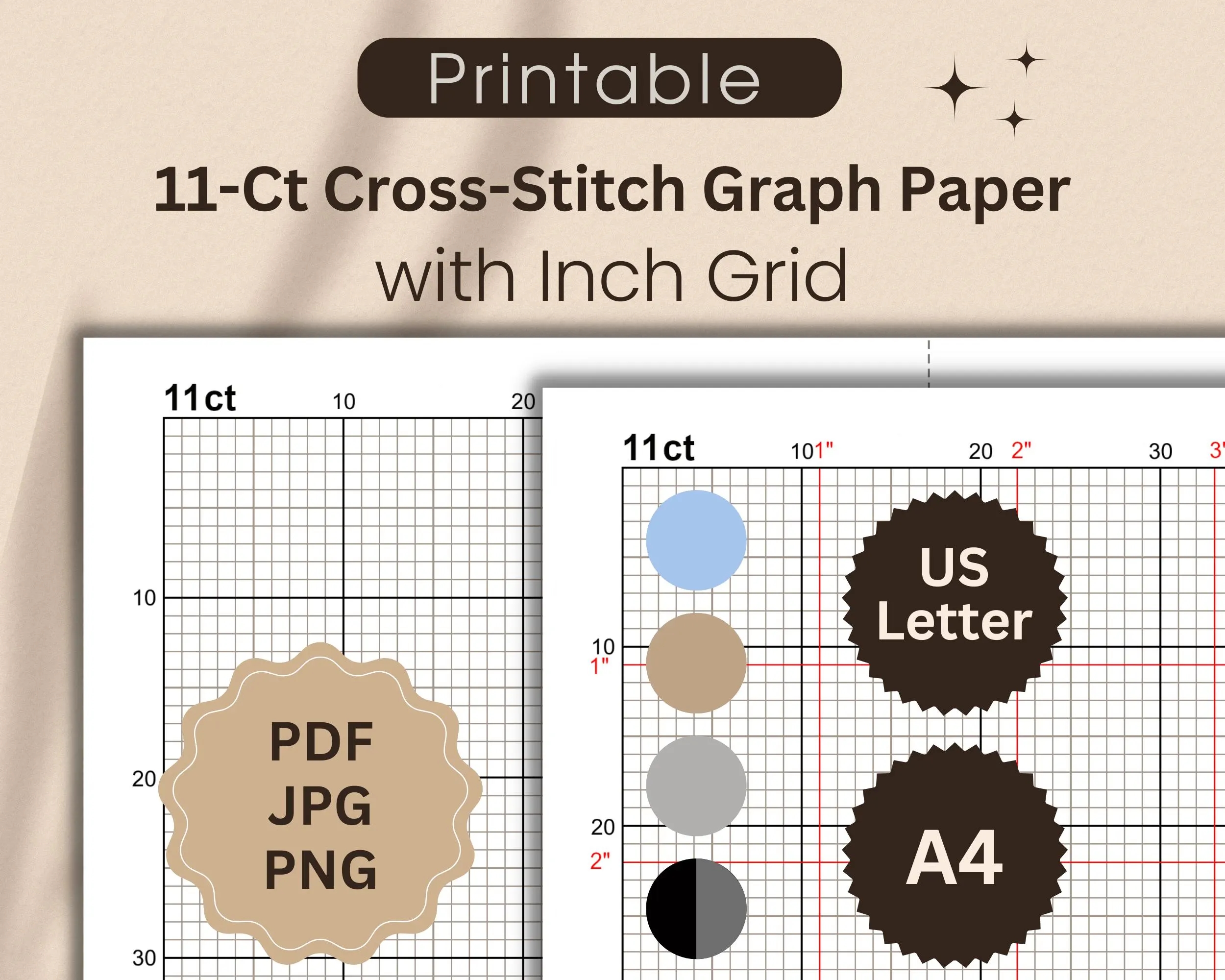 11 count Graph Paper For Cross stitch With Inch Grid Printable Cross stitch Grid For Creating Your Own Designs Letter A4 PDF JPG PNG Etsy