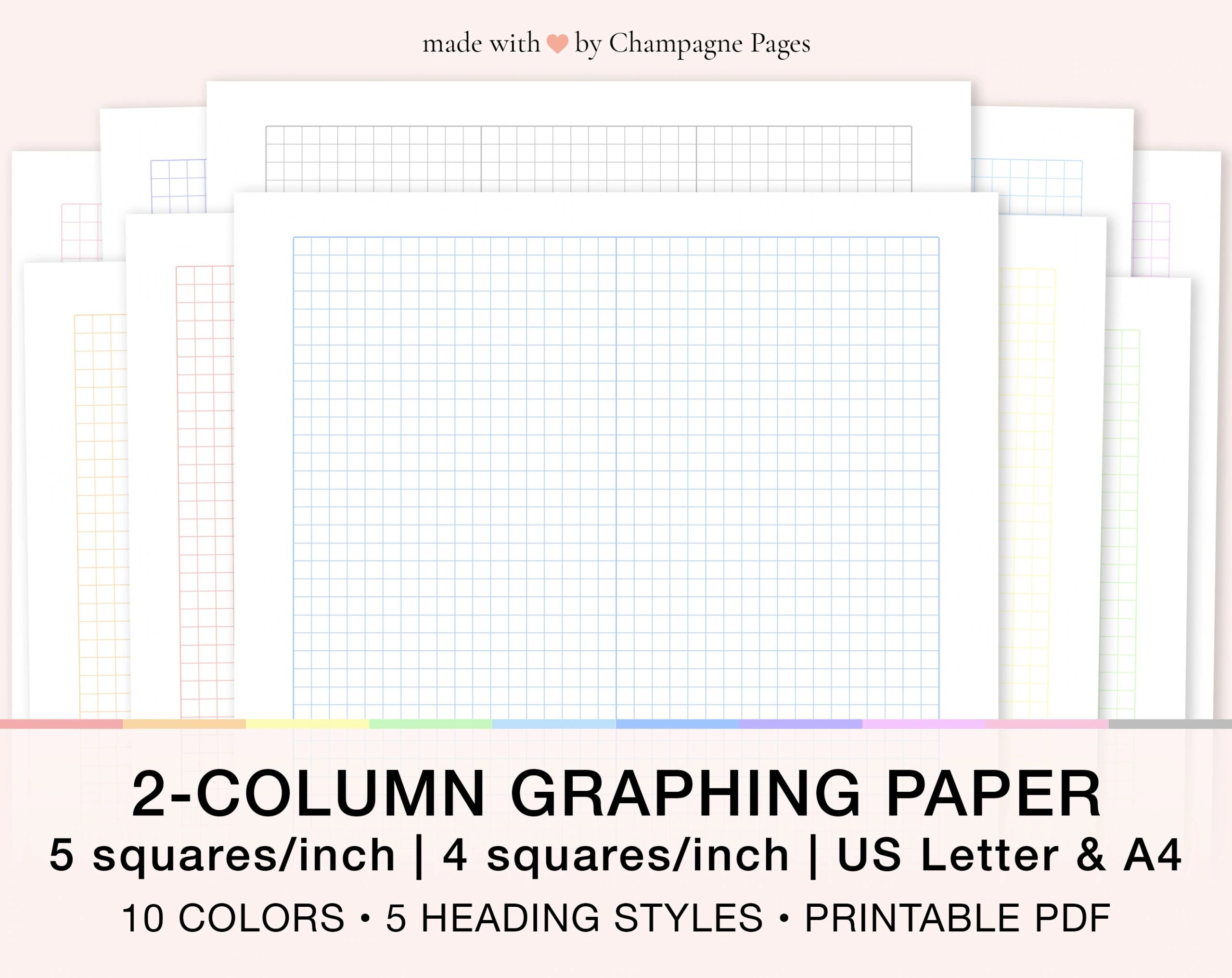 2 Column Graphing Paper Templates 5x5 4x4 Quad Ruled Grid Paper Pastel Templates Goodnotes Template US Letter A4 Printable PDF Etsy