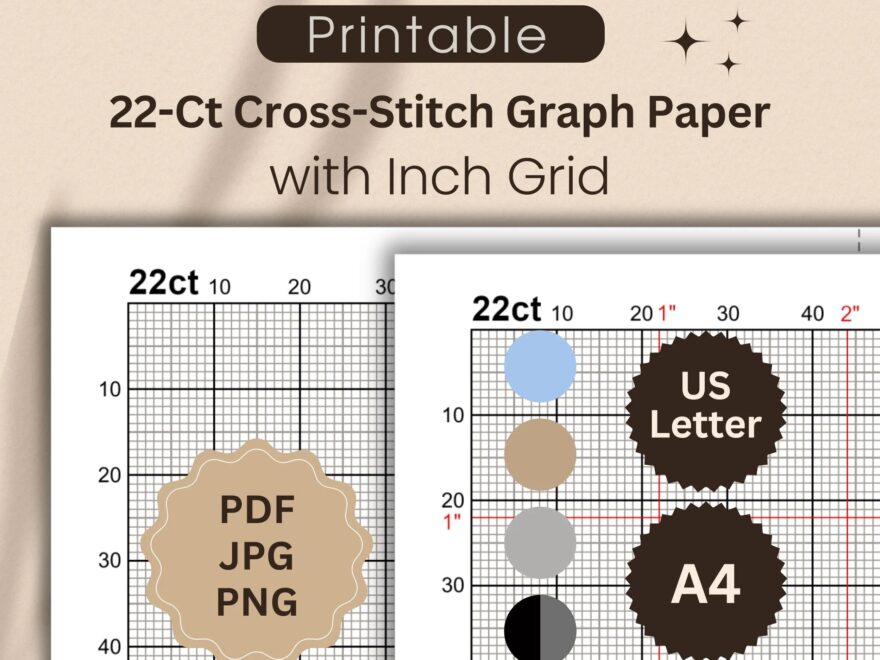 22 count Graph Paper For Cross stitch With Inch Grid Printable Cross stitch Grid For Creating Your Own Designs Letter A4 PDF JPG PNG Etsy UK
