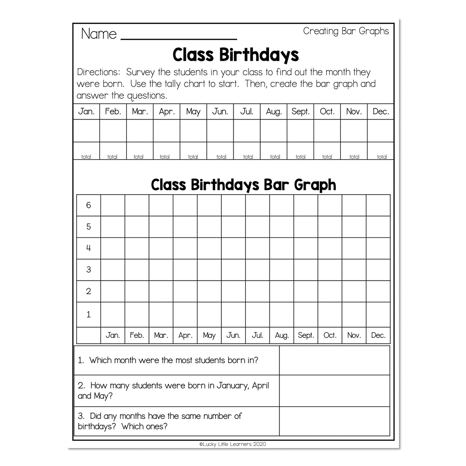2nd Grade Math Worksheets Data And Graphing Creating Bar Graphs Class Birthdays Lucky Little Learners
