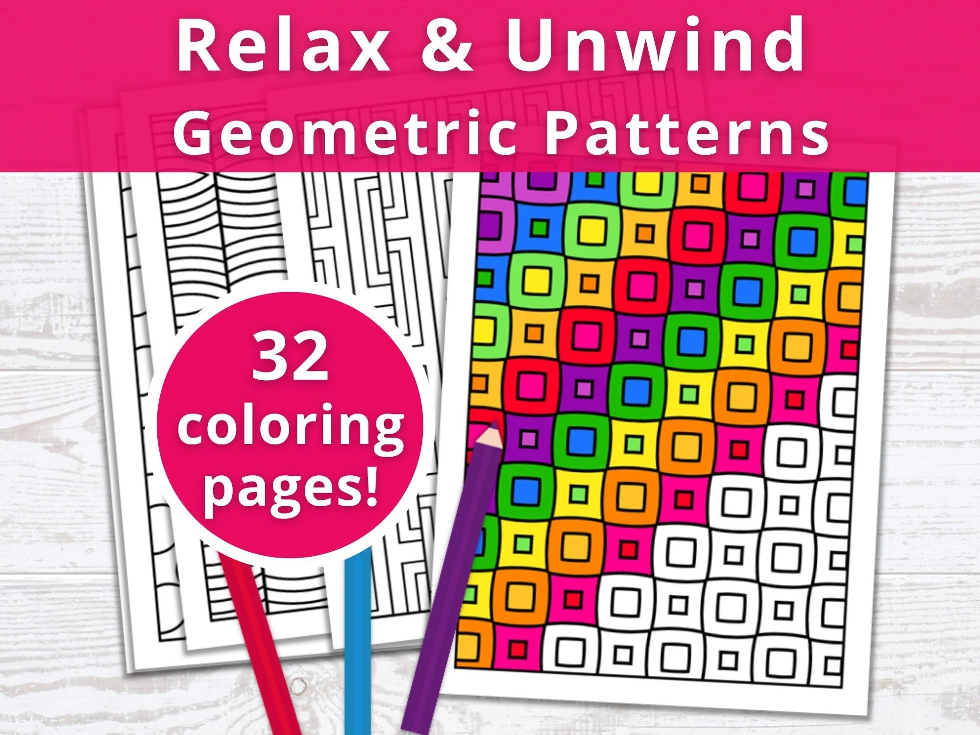 32 printable coloring pages to promote relaxation digital coloring book for adults geometric coloring pages pdf digital download etsy
