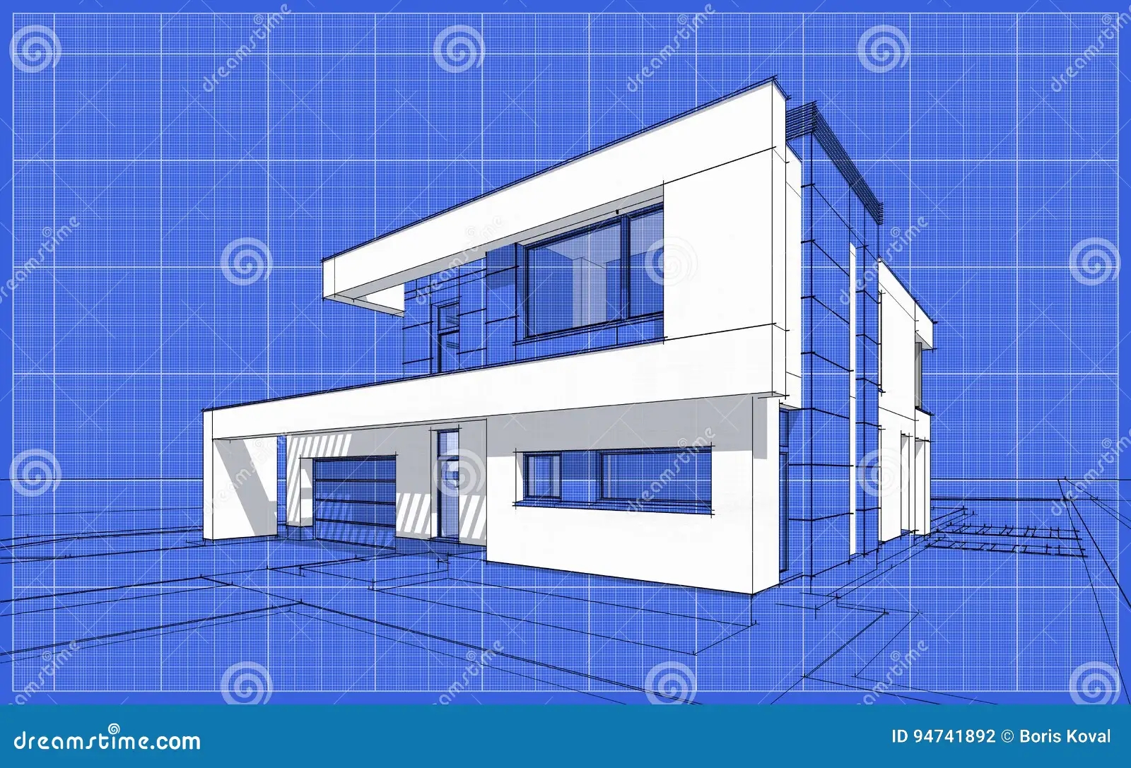 3D Render Sketch Of Modern Cozy House Stock Illustration Illustration Of Blue Expensive 94741892