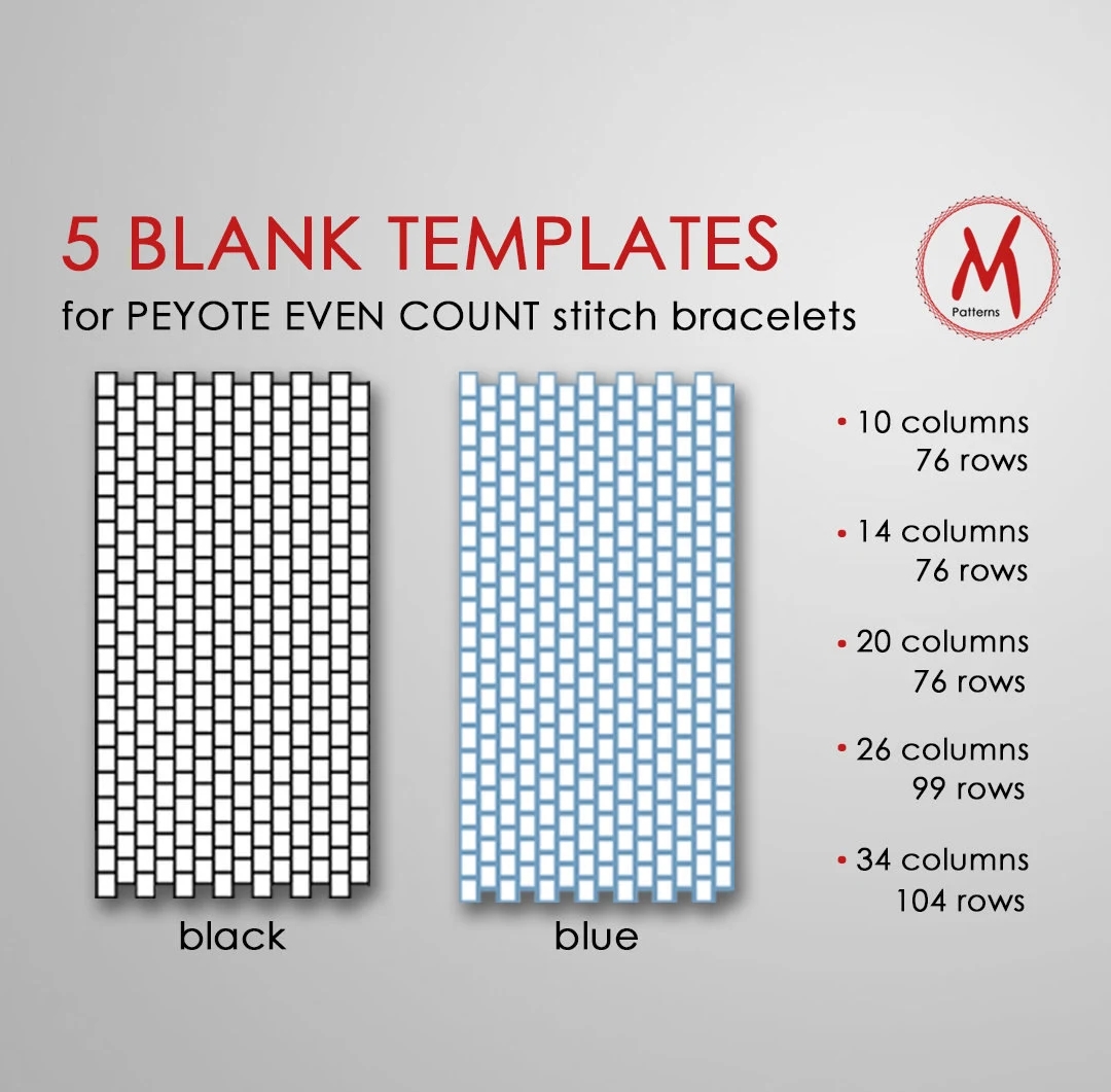 5 Blank Templates For Creating Peyote Even Count Stitch Bracelet Empty Pattern Create Your Own Seed Bead Weaving PDF Instant Download Etsy