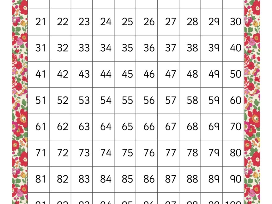 A4 Hundred Square Flower Pattern Printable Teaching Resources Print Play Learn