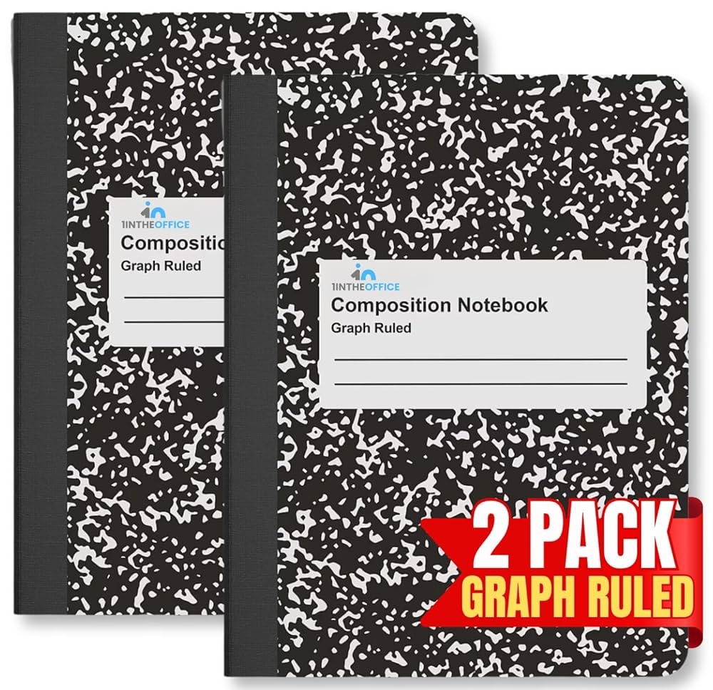 Amazon 1InTheOffice Graph Paper Composition Notebook Graph Ruled Notebook Quad Ruled Composition Notebook 80 Sheets 7 5 X 9 75 Black 2 Pack Office Products