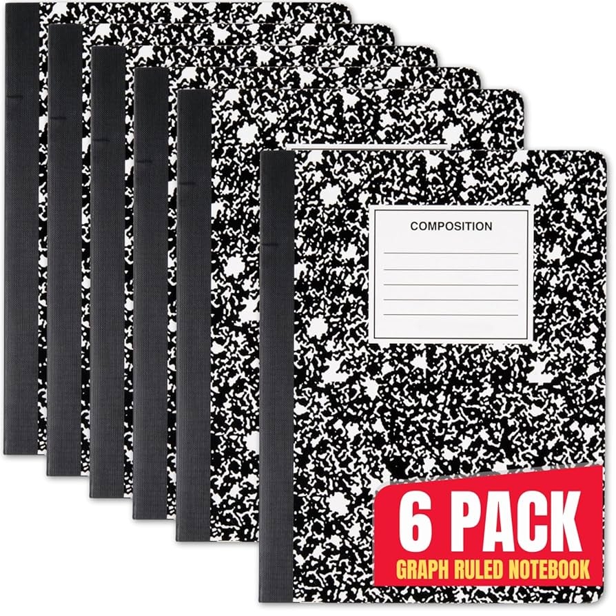 Amazon 1InTheOffice Graph Paper Composition Notebook Graph Ruled Notebook Quad Ruled Composition Notebook 9 75 X 7 5 Black 6 Pack Office Products