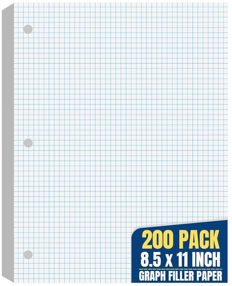 Amazon 1InTheOffice Graph Paper Loose Leaf Graph Ruled Filler Paper 8 5 X 11 100 Sheets White 2 Pack Office Products