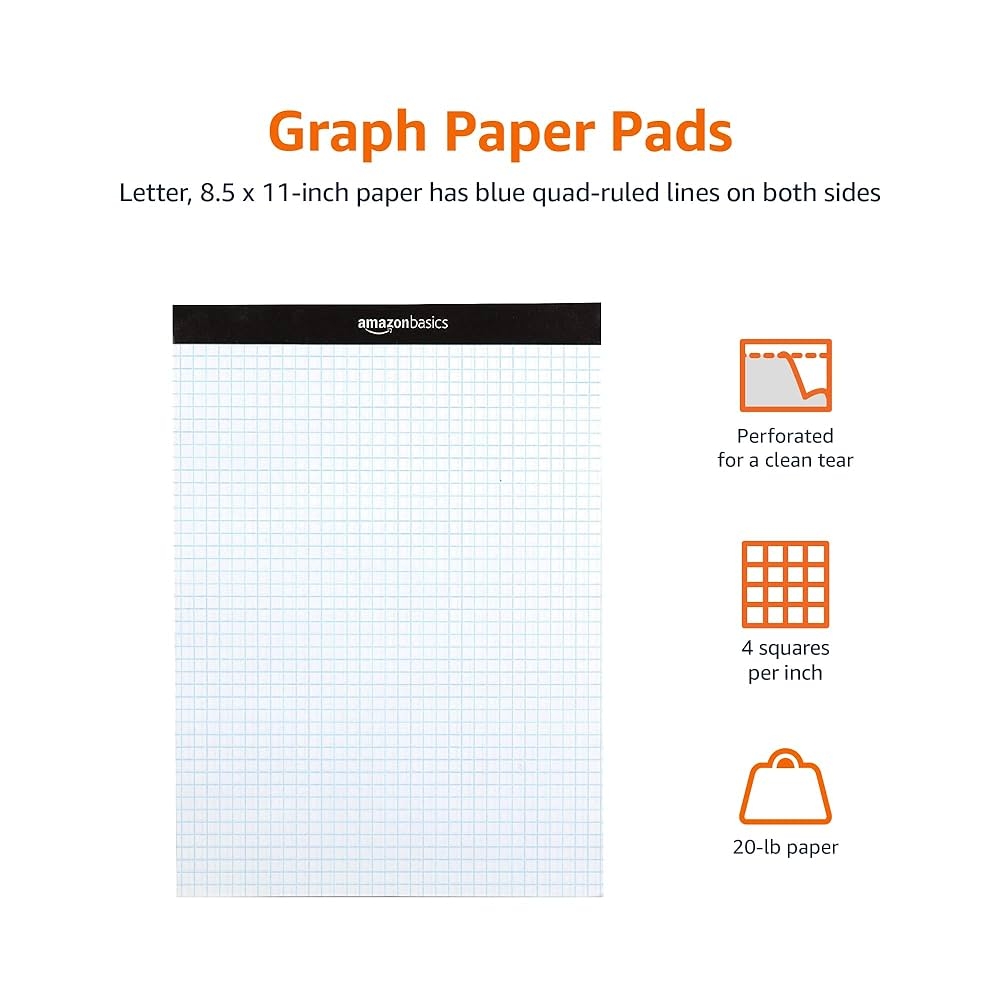 Amazon Amazon Basics Quad Ruled Graph Paper Pad 600 Sheets 6 Pack Of 100 Sheets White Letter Size 8 5 X 11 inch Office Products