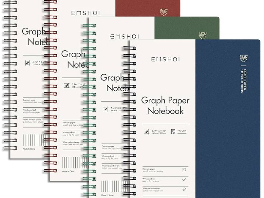 Amazon EMSHOI Graph Paper Spiral Notebook 5 7 X 8 22 4 Pack 640 Pages 100gsm Thick Grid Paper A5 Graph Paper Notebook Plastic Hardcover Journals For Writing Engineering Graphing Work School