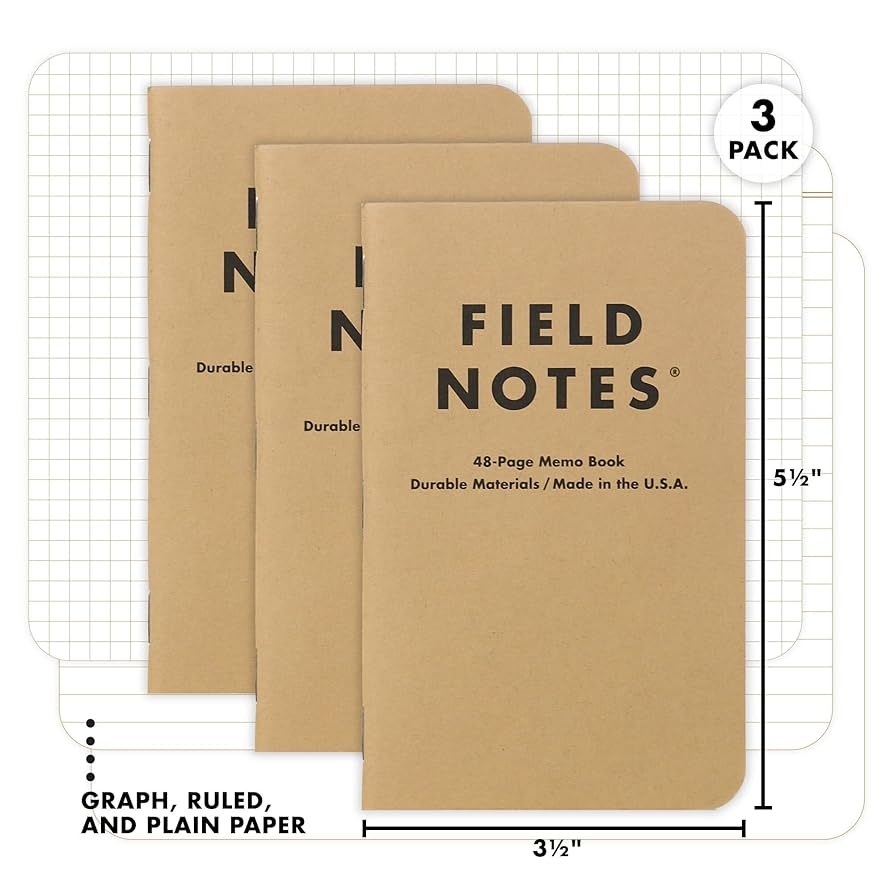 Amazon Field Notes Original Kraft 3 Pack Mixed Paper 1 Graph Grid 1 Ruled Lined 1 Plain Blank Memo Books 48 Page Pocket Notebooks 3 5 X 5 5 Memo Paper Pads Office Products