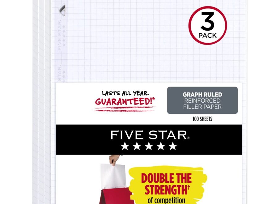 Amazon Five Star Loose Leaf Paper Notebook Paper Graph Paper Reinforced Filler Paper Fights Ink Bleed 8 5 X 11 100 Sheets pack 3 Count Office Products