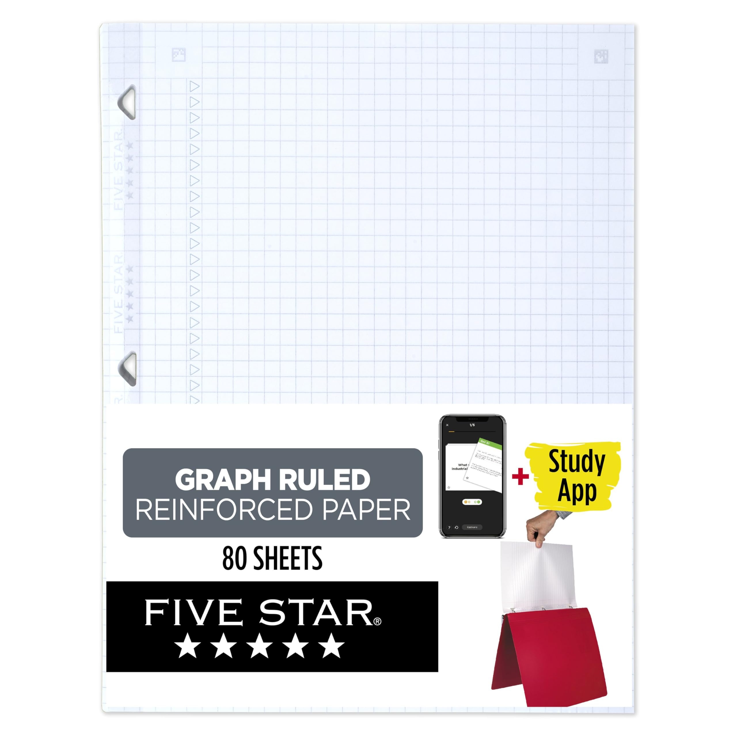 Amazon Five Star Loose Leaf Paper Study App Graph Ruled Filler Notebook Paper Reinforced Fights Ink Bleed 8 1 2 X 11 80 Sheets 170122 Office Products