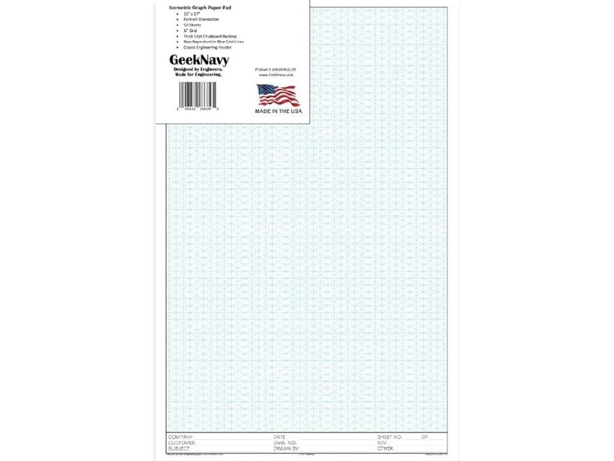 Amazon GeekNavy 11 X 17 Isometric Graph Paper 50 Sheets Portrait 0 25 Grid Non photo Blue High Brightness Drafting Engineering Art 3D Design 1 Pack Office Products