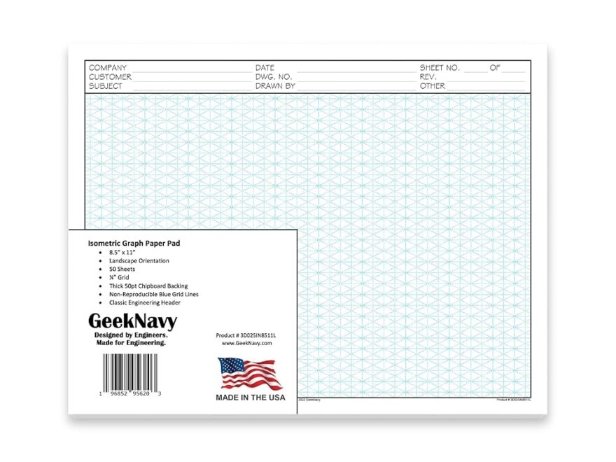 Amazon GeekNavy 8 5 X 11 Isometric Graph Paper 50 Sheets Landscape 0 25 Grid Non photo Blue High Brightness Drafting Engineering Art 3D Design 1 Pack Office Products