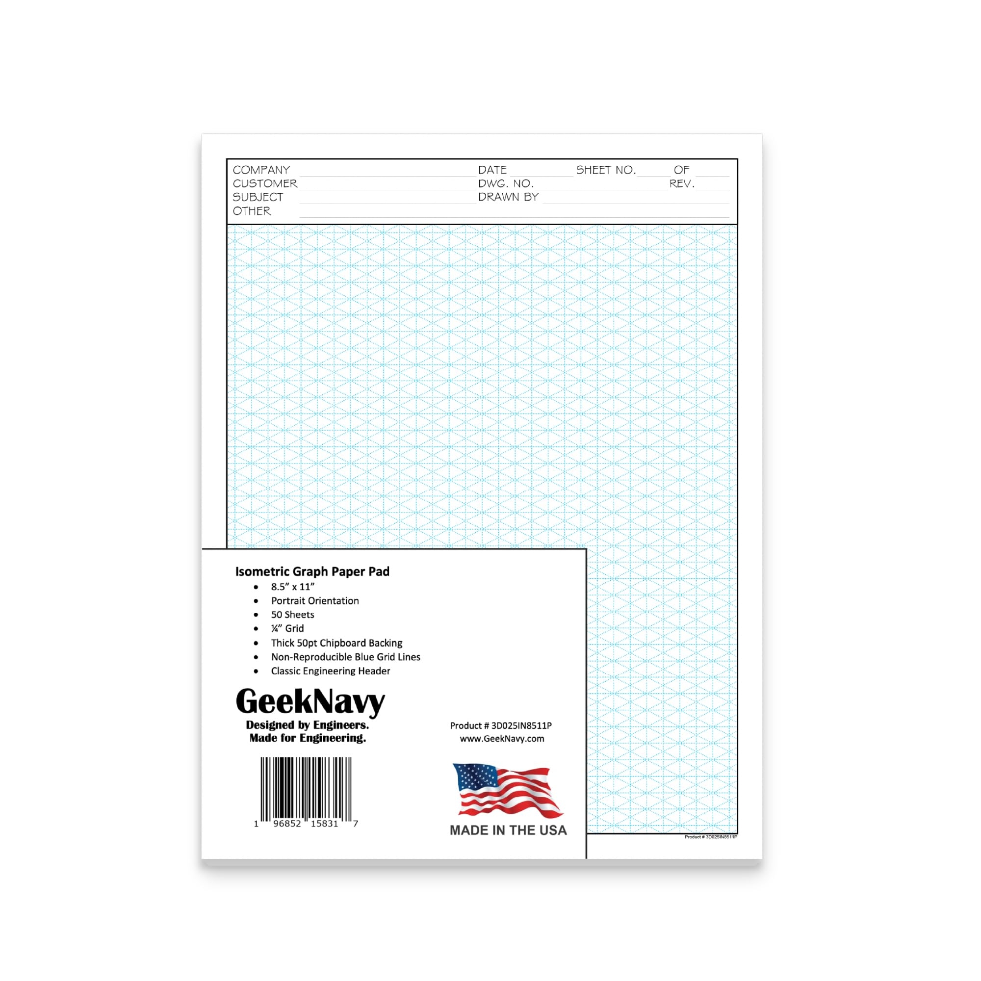 Amazon GeekNavy 8 5 X 11 Isometric Graph Paper 50 Sheets Portrait 0 25 Grid Non photo Blue High Brightness Drafting Engineering Art 3D Design 1 Pack Office Products