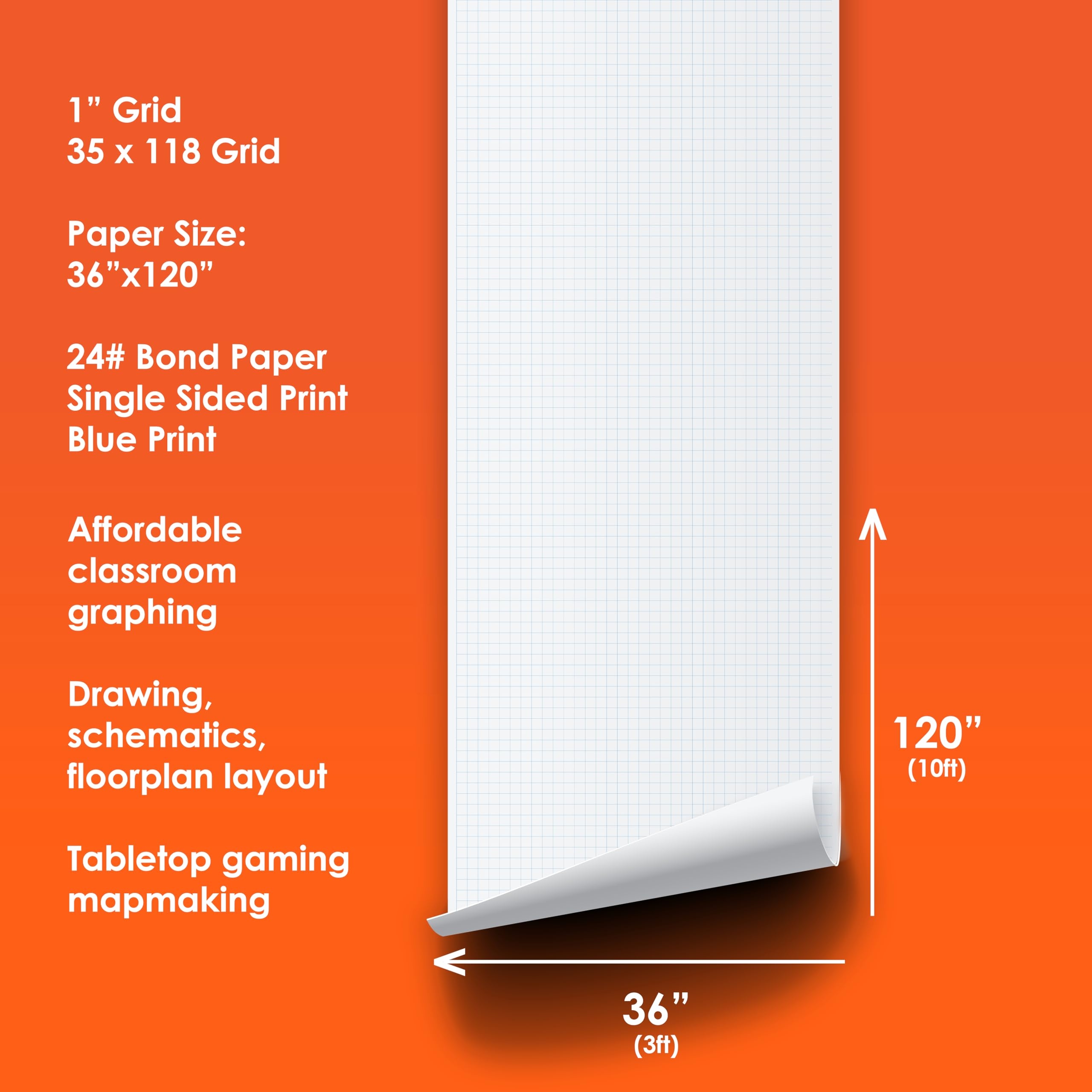 Amazon Geyer Instructional Products 36 X 120 Large Graph Paper Roll 1 Blue Grid Ideal For School Classroom Graphing Designing Blueprints And Floorplans Tabletop Gaming And Custom Mapping Office Products