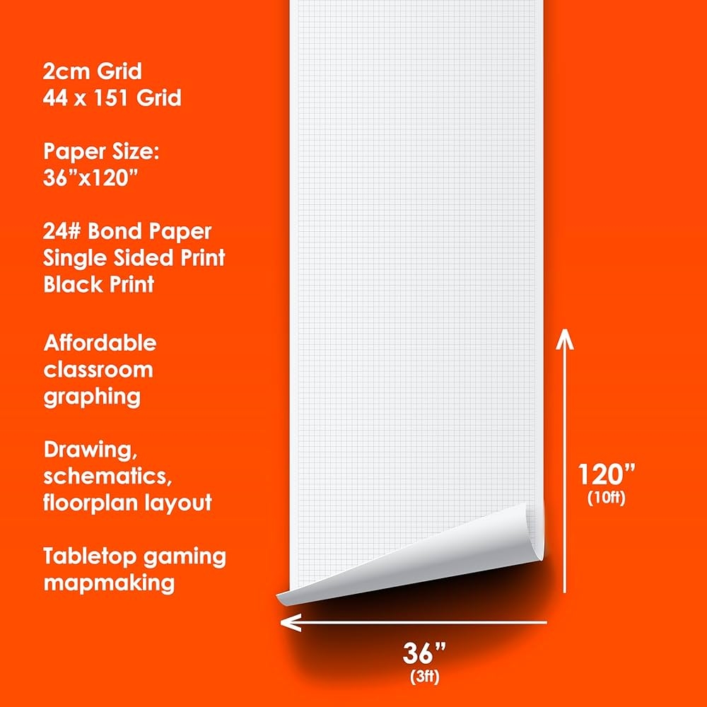 Amazon Geyer Instructional Products 36 X 120 Large Graph Paper Roll 2cm Black Grid Ideal For School Classroom Graphing Designing Blueprints And Floorplans Tabletop Gaming And Custom Mapping Office Products