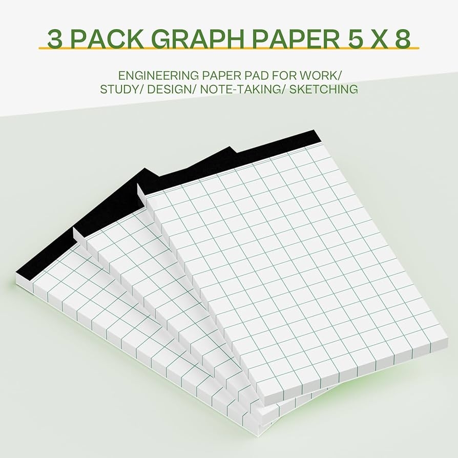Amazon Graph Paper 5x8 Graph Paper Notebook 3 Pack Graph Paper Pad 2x2 Quad Graph Paper 50 Sheets Engineering Paper Perforations Grid Notebook With Study Backboard For Drawing Designing Math Sketching 