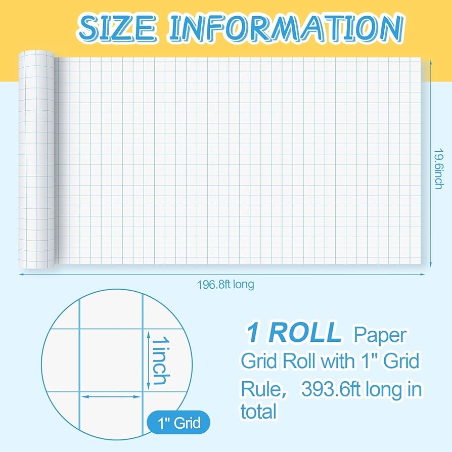 Amazon Jetec 1 Roll 1 Large Grid Graph Paper Roll 19 7 Inch X 197ft Drafting Paper For Back To School Classroom Teaching Supplies Kids Students Gifts Office Products