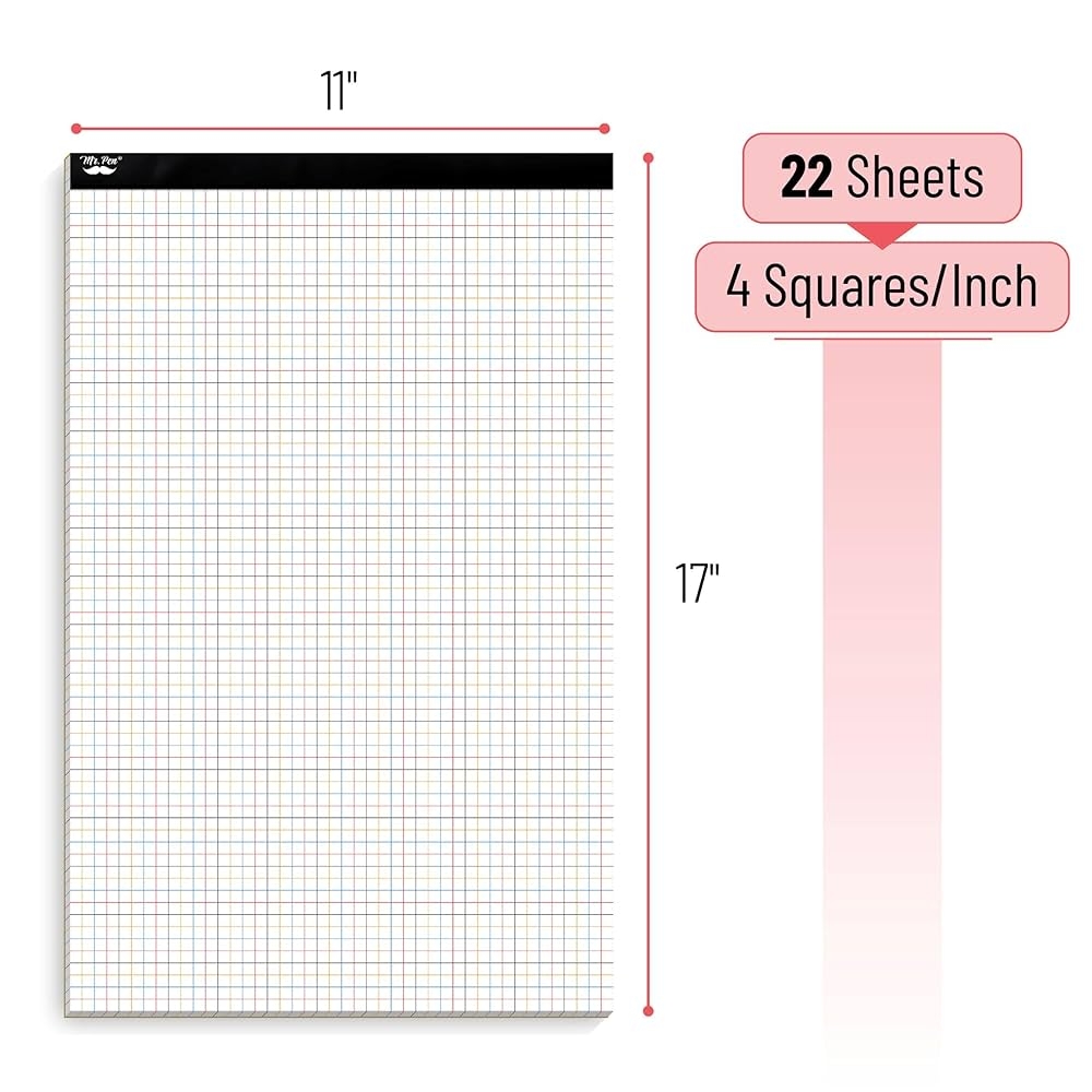 Amazon Mr Pen Graph Paper 22 Sheets 17 x11 4x4 4 Squares Per Inch Colored Lined Graphing Paper Grid Paper Graph Paper Pad 1 4 Graph Paper 1 4 Inch Grid Drafting Paper Large