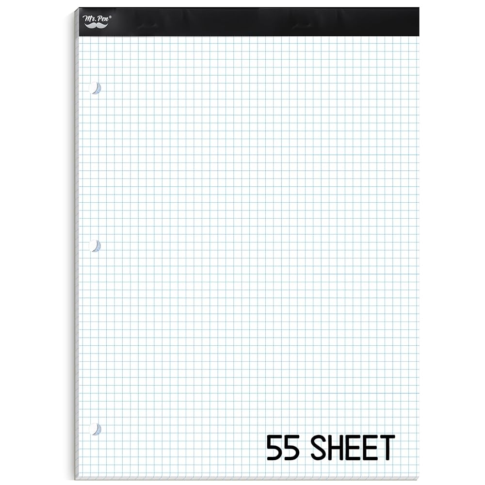 Amazon Mr Pen Graph Paper Pads 8 5 X 11 Inches 55 Sheets 5x5 5 Squares Per Inch 3 Hole Punched 3 Hole Punched Blueprint Grid Paper Pads 8 5 X 11 Math Notebook Office Products