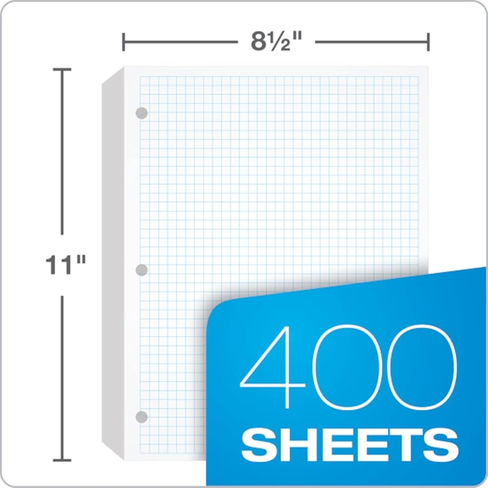 Amazon Oxford Filler Paper 8 1 2 X 11 4 X 4 Graph Rule 3 Hole Punched Loose Leaf Paper For 3 Ring Binders 400 Sheets Per Pack 62360 White Office Products