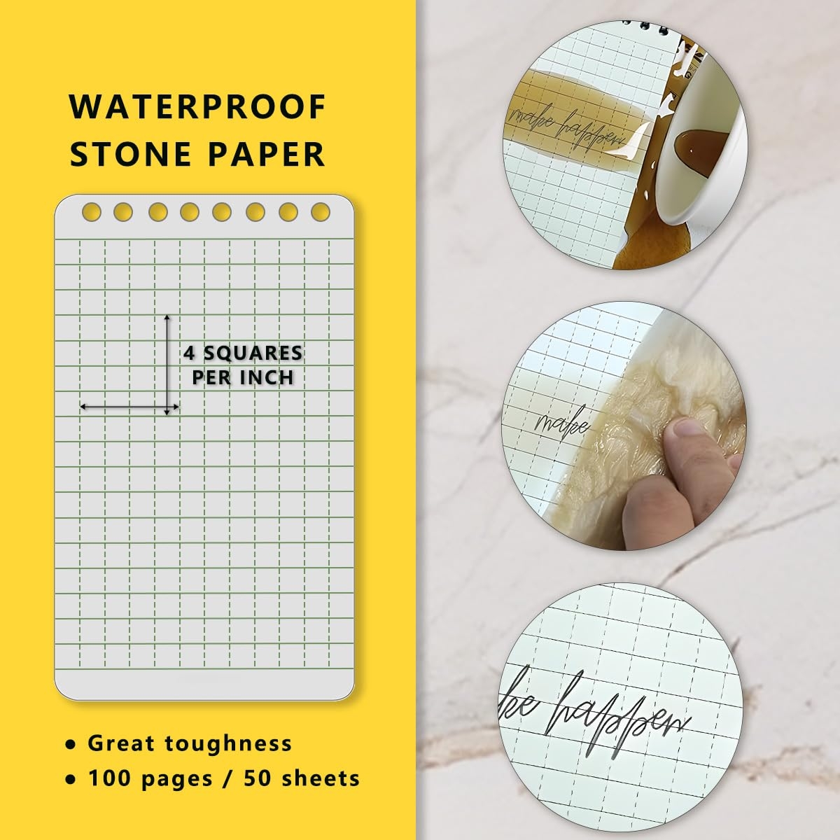 Amazon WRENBEN 4PCS Waterproof Spiral Notebook 3 x5 With Stone Graph Paper All Weather Pocket Notepad A7 Memo Steno Pads For Outdoor Work Travel Field Military Black 4 Pack Office Products