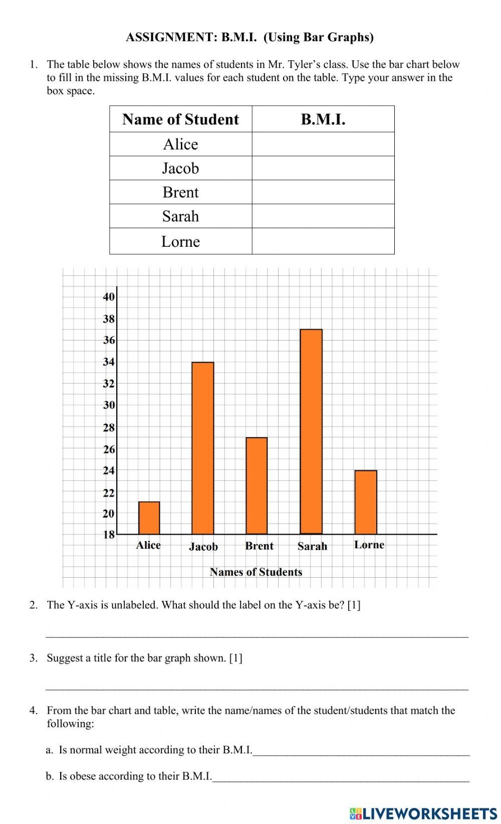 B M I Using Bar Graphs Worksheet Live Worksheets Worksheets Library