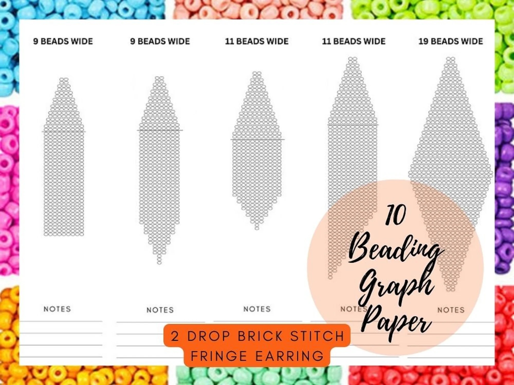 Bead Graph Paper Seed Bead 2 DROP Brick Stitch Earring Graph Paper 10 Blank Fringe Template Procreate Beading Templates PDF Digital Etsy