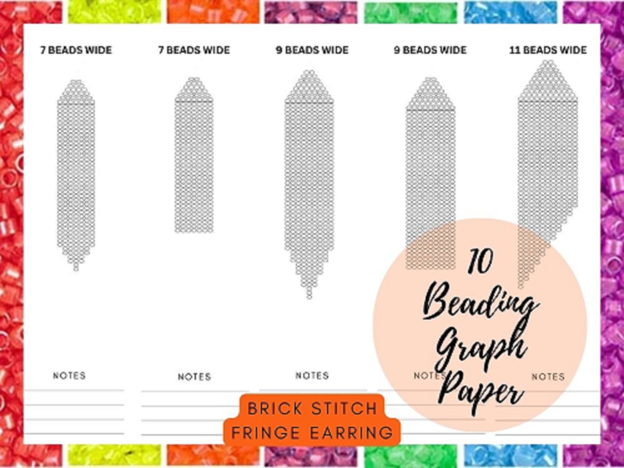 Beading Graph Paper Brick Stitch Earring Graph Paper 10 Blank Fringe Earring Template Procreate Seed Bead Earring Template PDF Digital Etsy