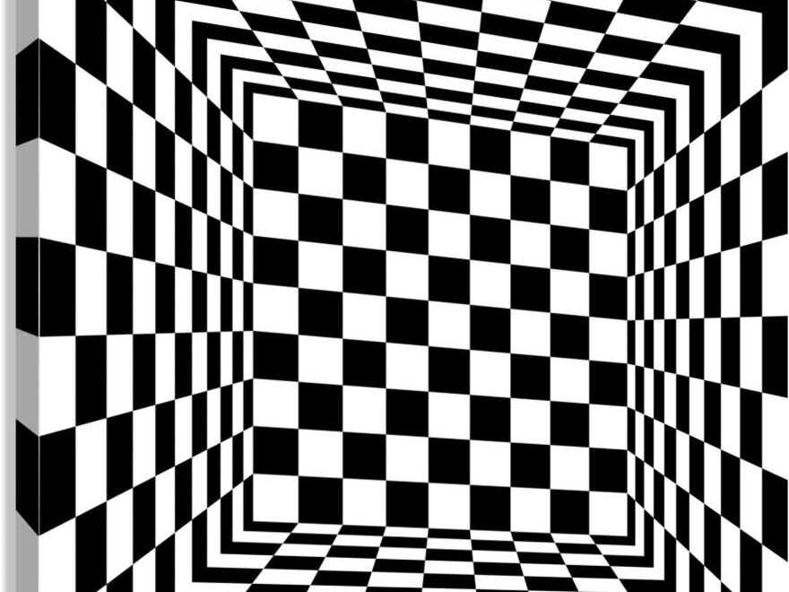 Black And White Square Art Print Checkerboard Pattern 3D Perspective View By Axis Form Wall Art