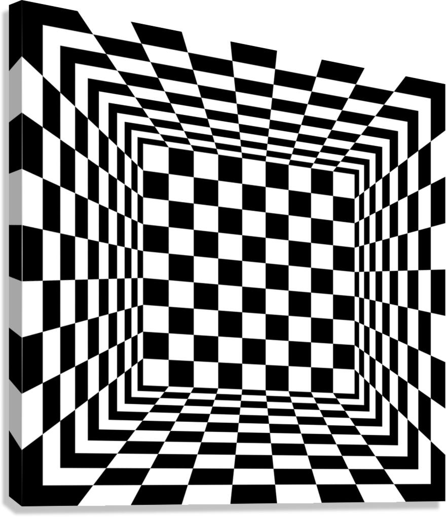 Black And White Square Art Print Checkerboard Pattern 3D Perspective View By Axis Form Wall Art