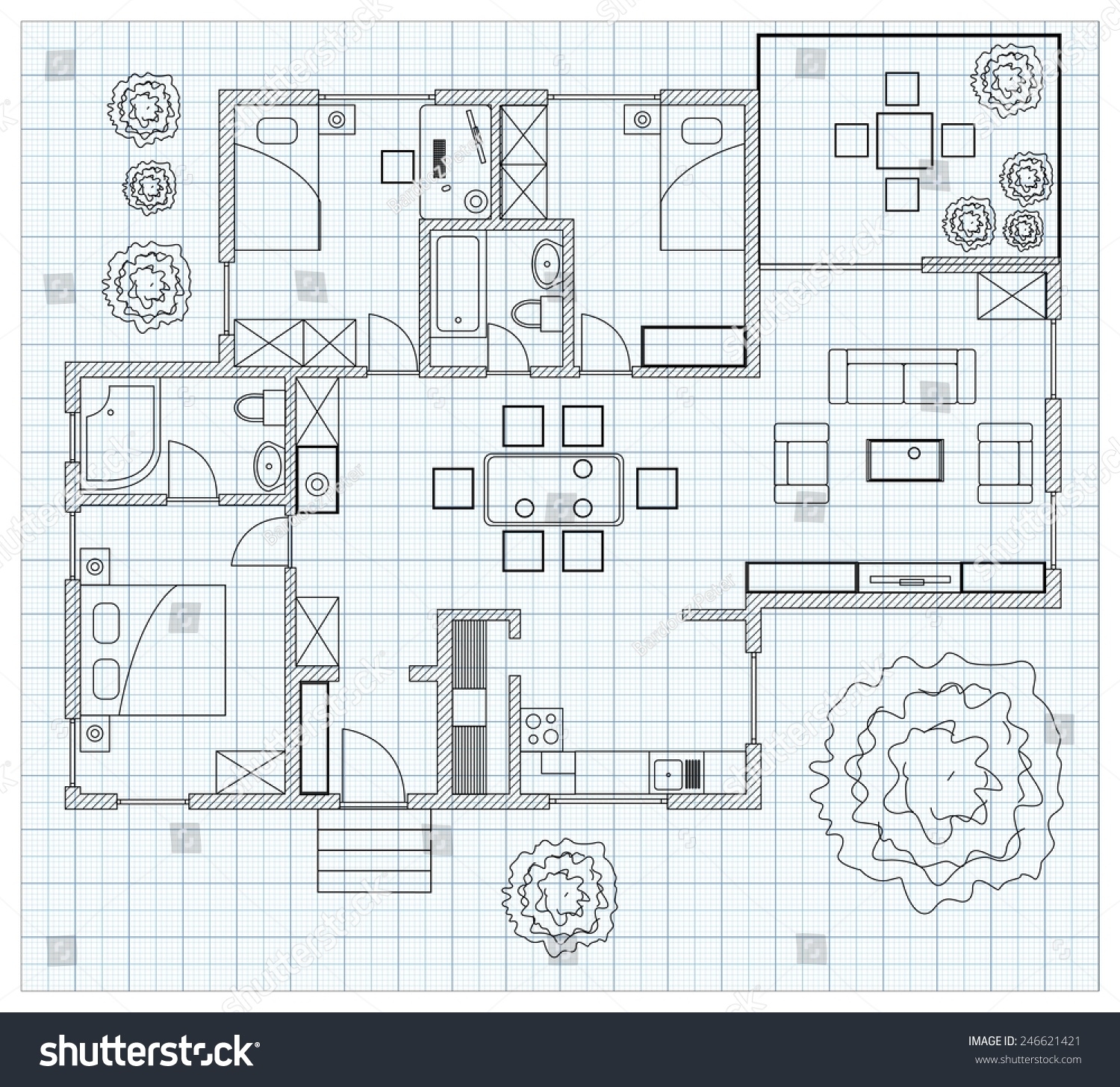 Black White Floor Plan Sketch House Stock Vector Royalty Free 246621421 Shutterstock