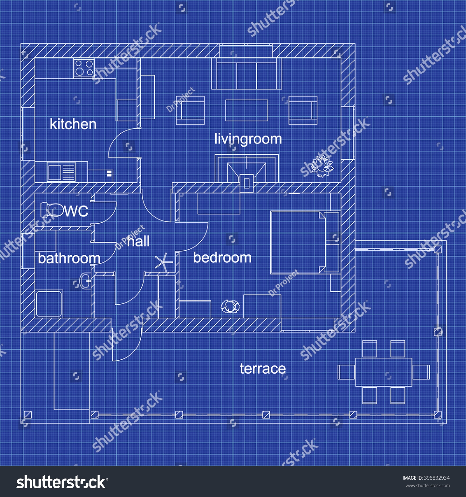 Blueprint Floor Plan Modern Apartment On Stock Vector Royalty Free 398832934 Shutterstock