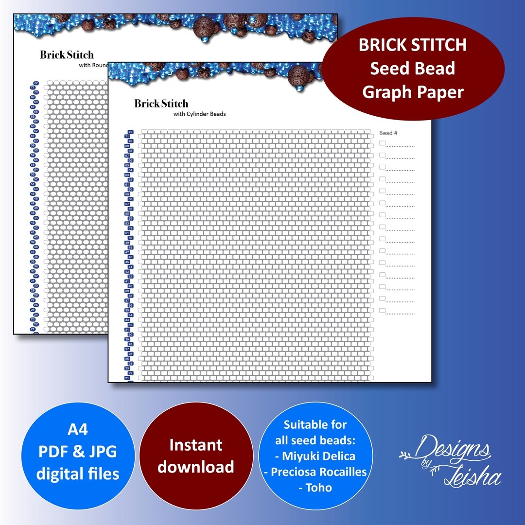 Brick Stitch Seed Bead Graph Paper Use With Round Beads Or Cylinder Beads Miyuki Preciosa Toho Instant Download Printable Files Etsy