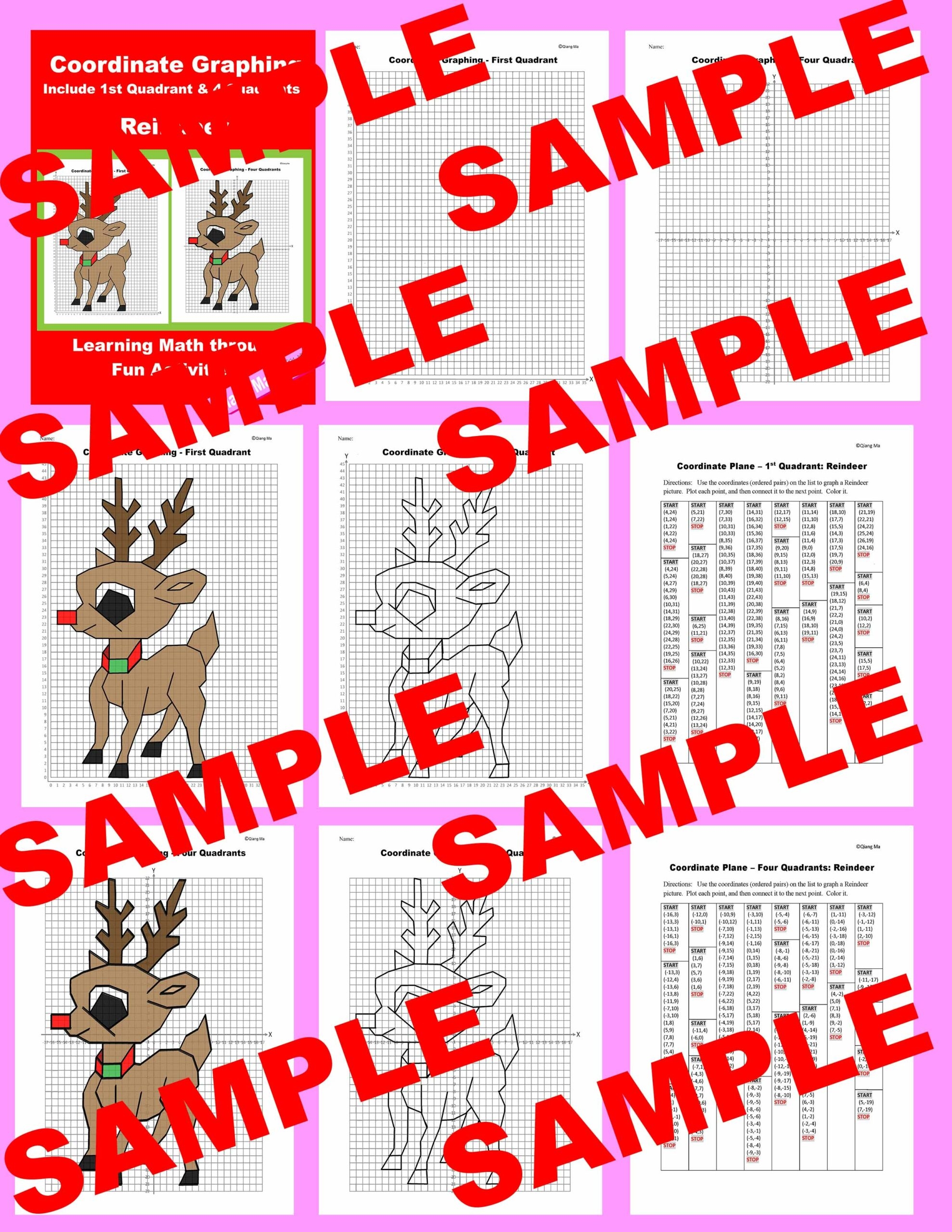 Christmas Coordinate Plane Graphing Picture Reindeer Made By Teachers
