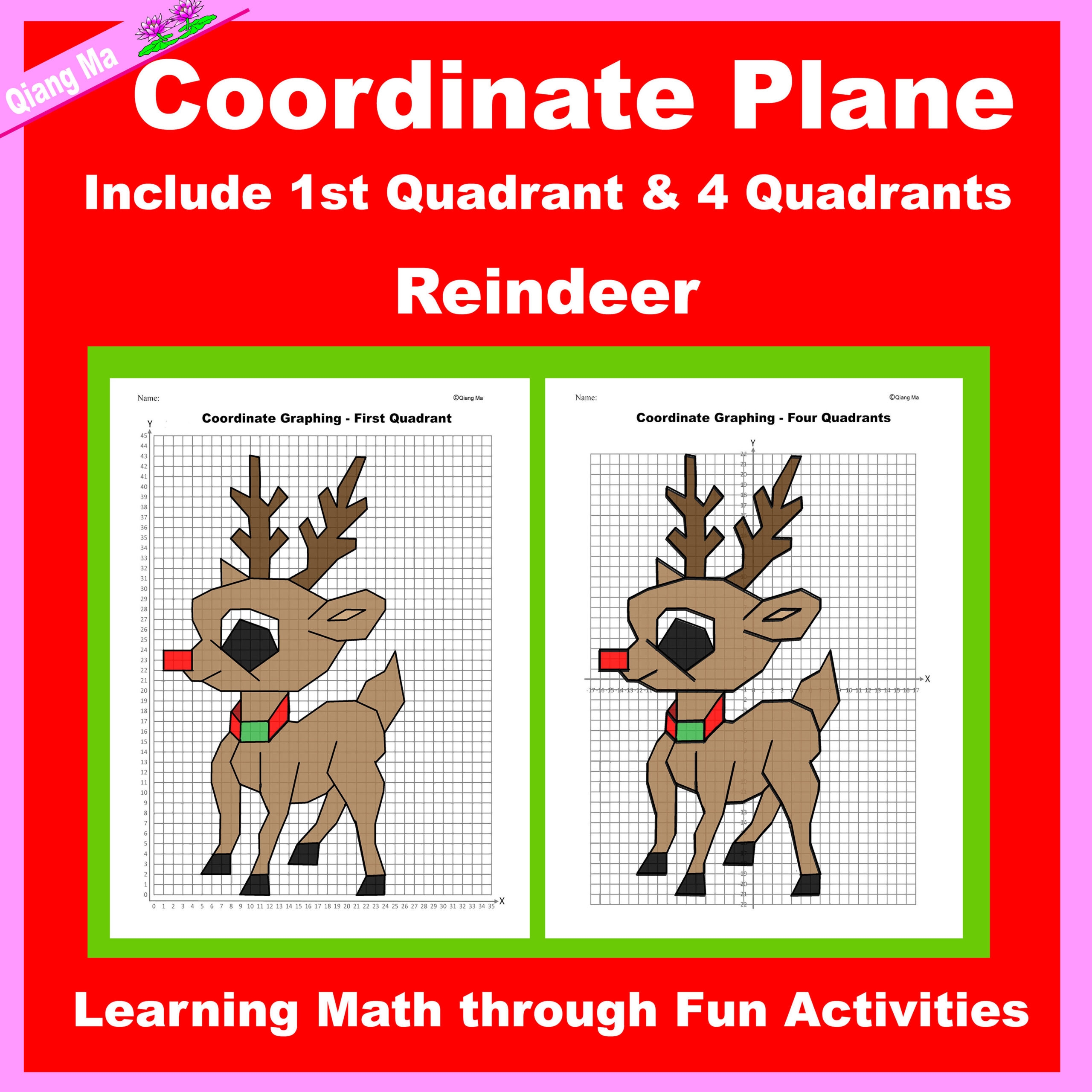 Christmas Coordinate Plane Graphing Picture Reindeer Made By Teachers
