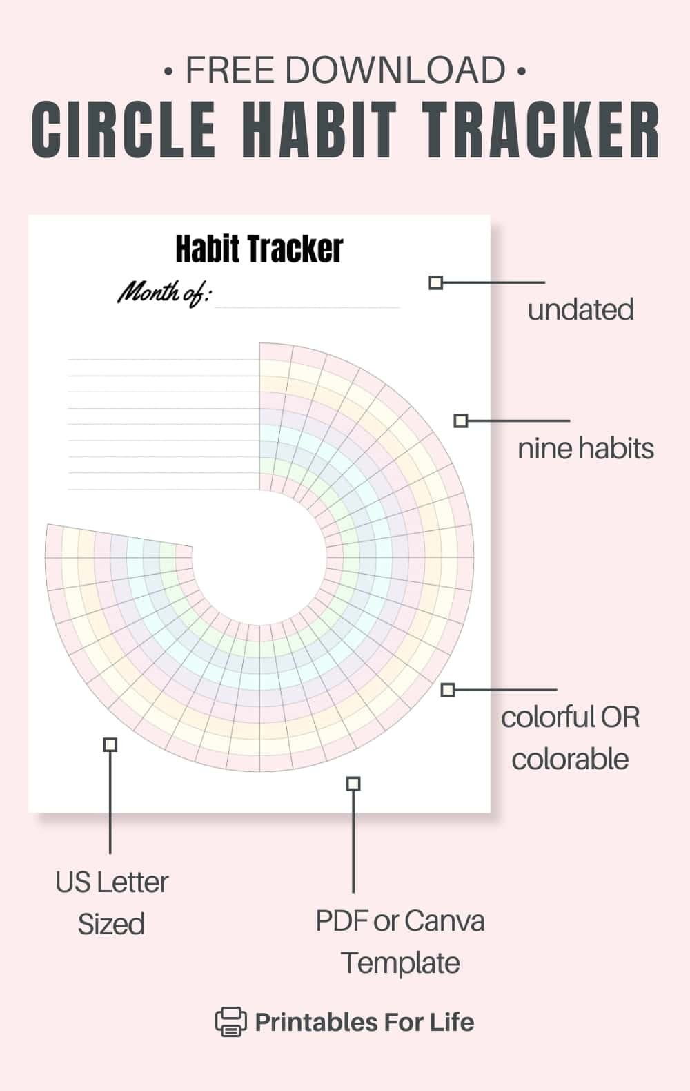 Colorful Monthly Circle Habit Tracker Free Printable