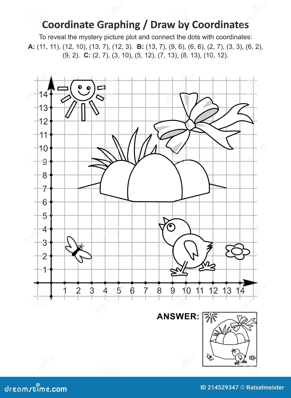 Coordinate Graphing And Coloring Page With Easter Basket Stock Vector Illustration Of Adults Game 214529347