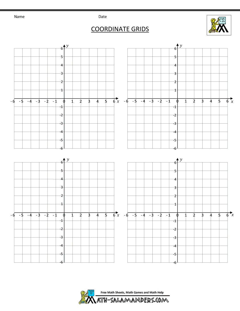 20x20 Coordinate Plane Graph Paper