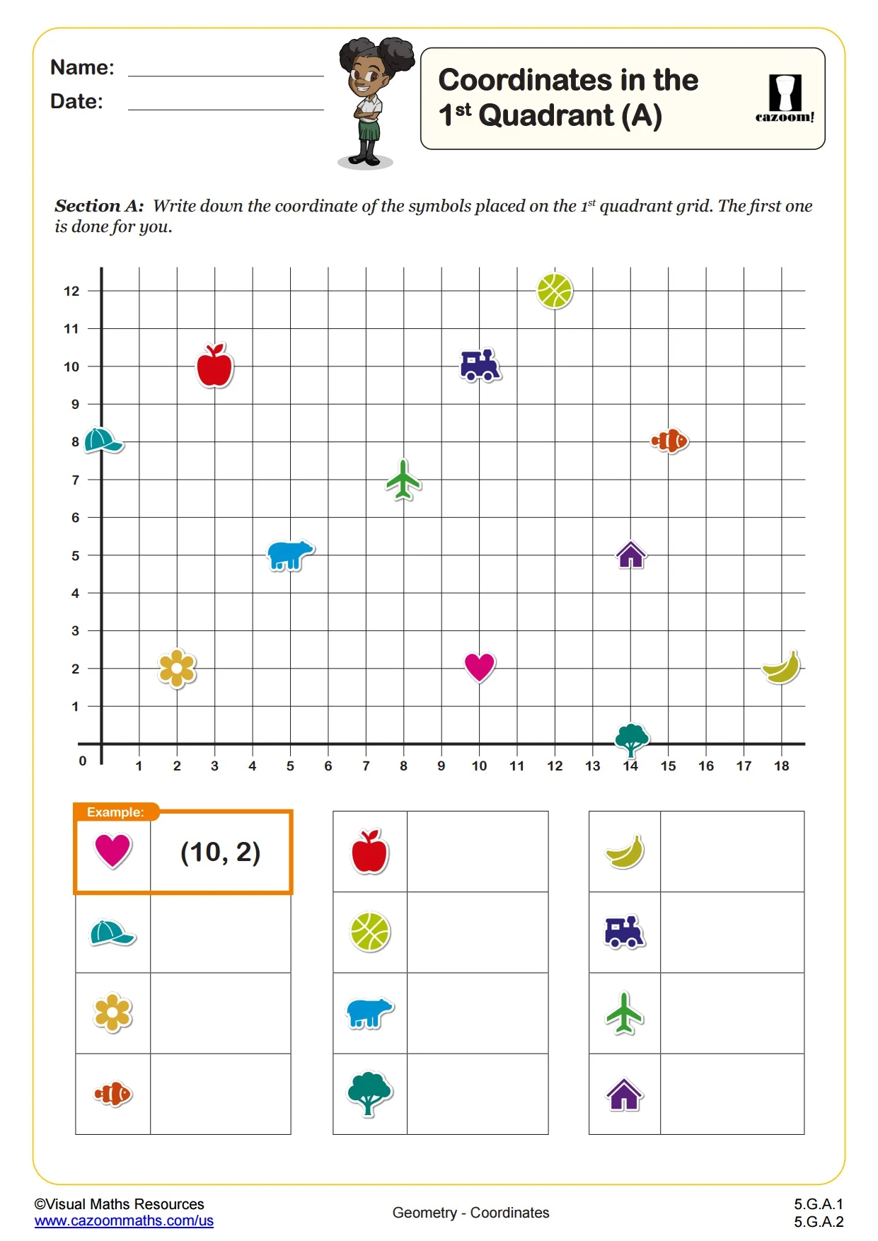 Coordinates In The First Quadrant A PDF Printable Geometry Worksheets