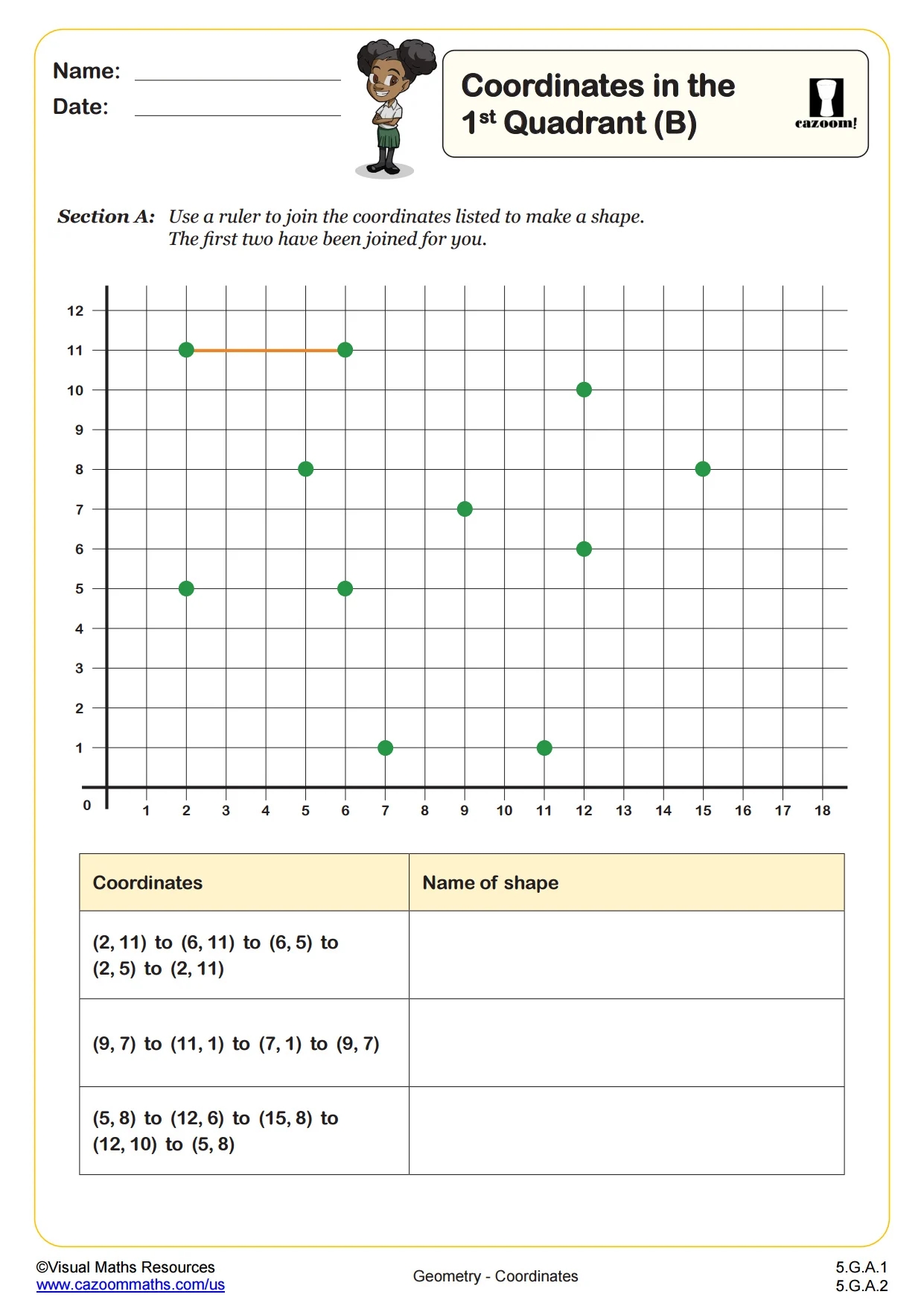 Coordinates In The First Quadrant B 5th Grade PDF Geometry Worksheets