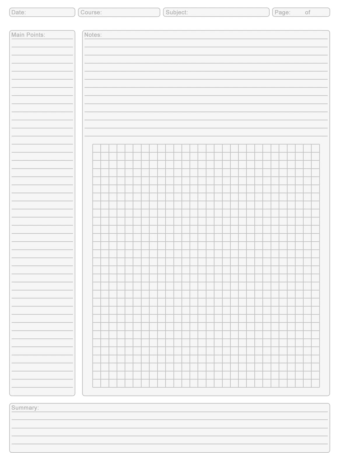 Cornell Style Class Notes Graph Paper Behance