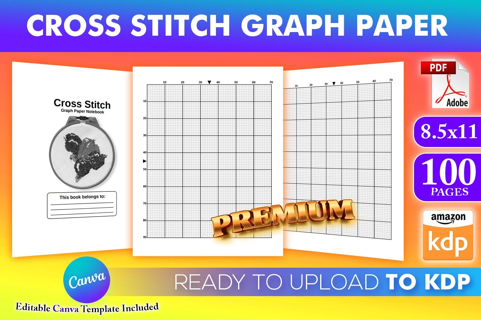 Cross Stitch Graph Paper KDP Canva Template KDP Interior