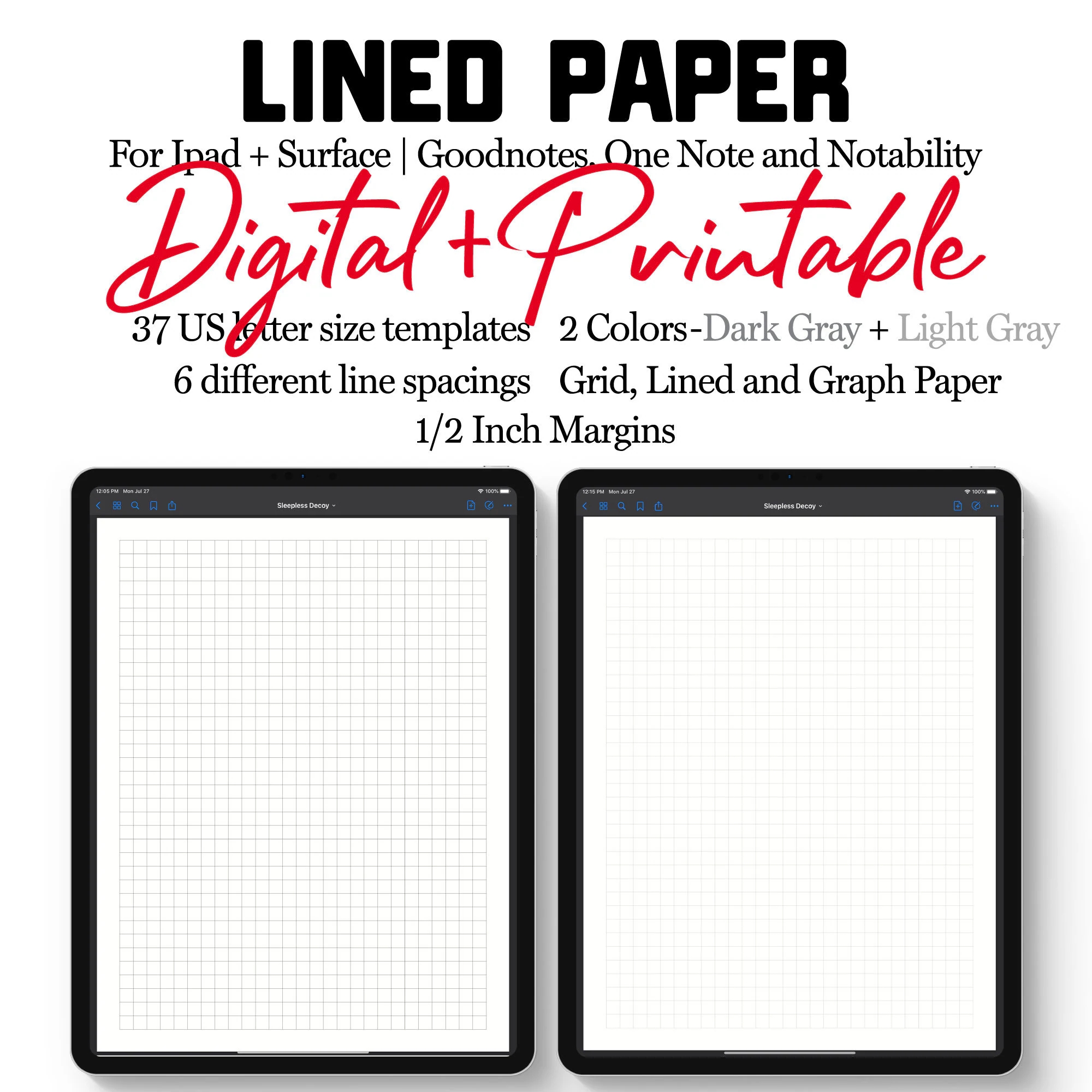 Digital Note Paper Template Goodnotes Notability One Note Lined Dotted Grid Patterns Letter Sized Etsy