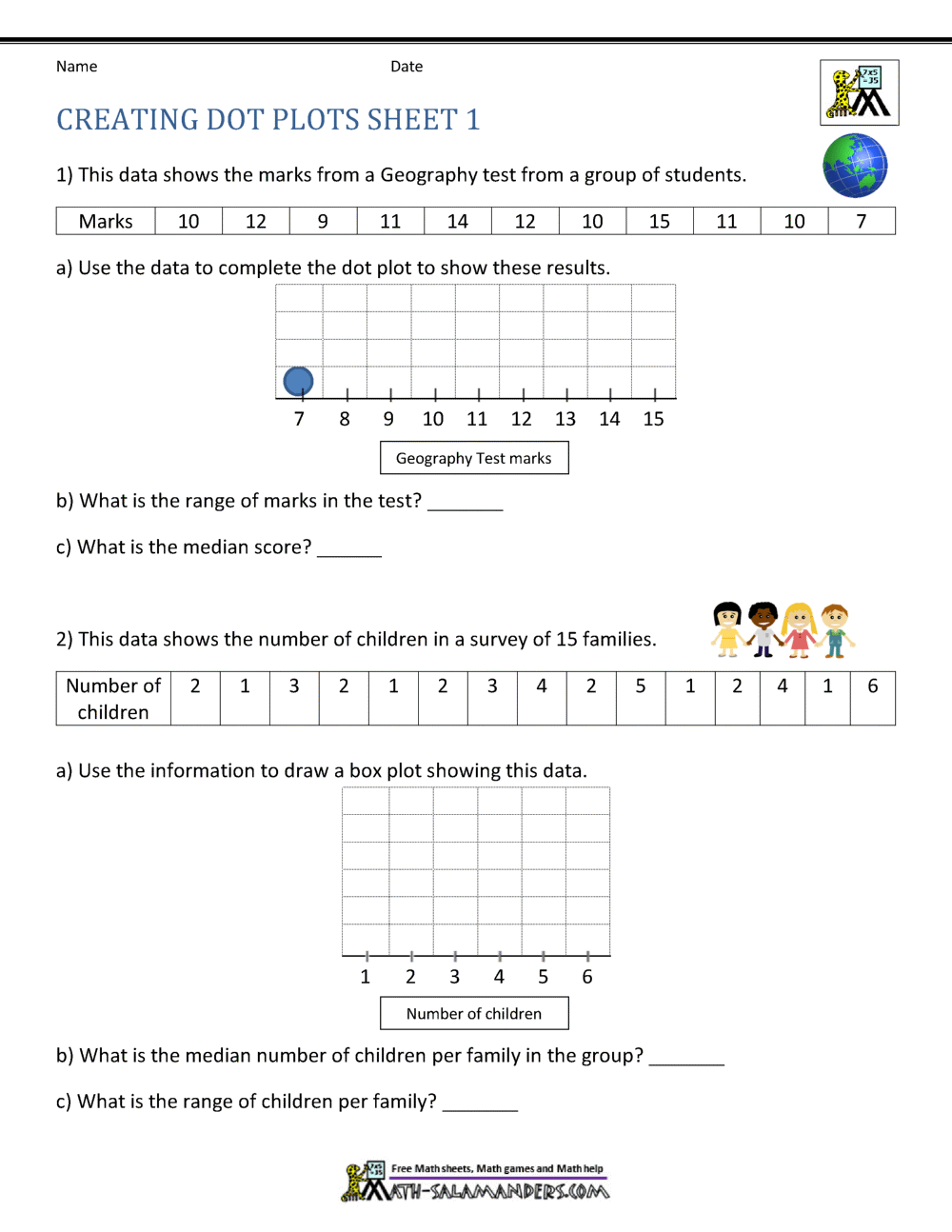 Dot Plot Worksheets