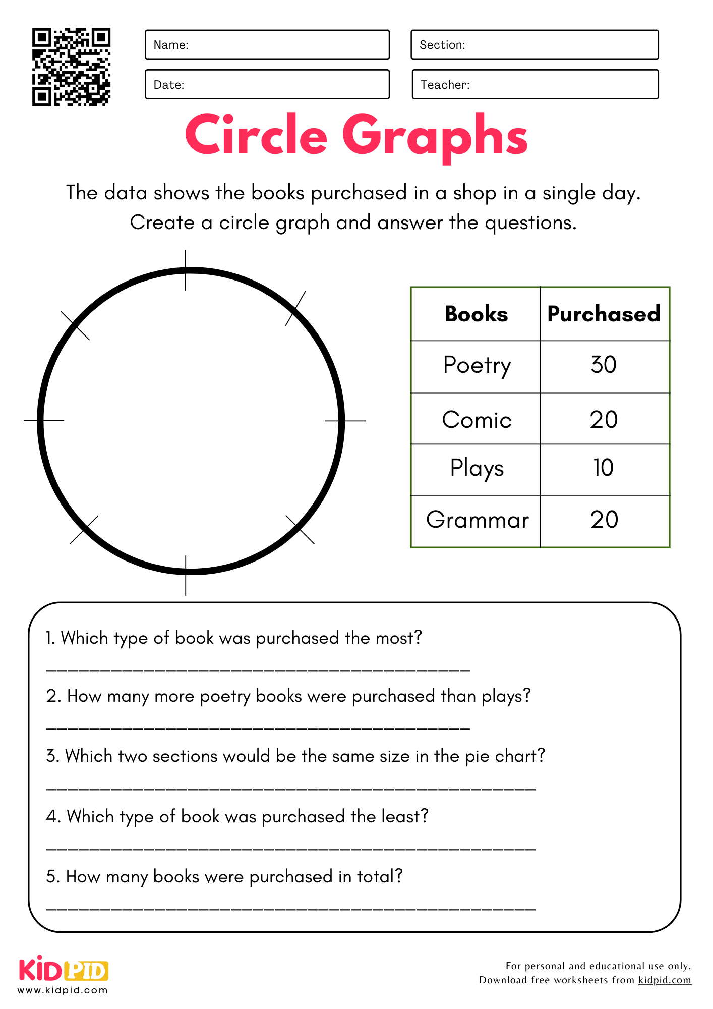 Pie Charts And Graphs Worksheets Pie Charts And Graphs Worksheets
