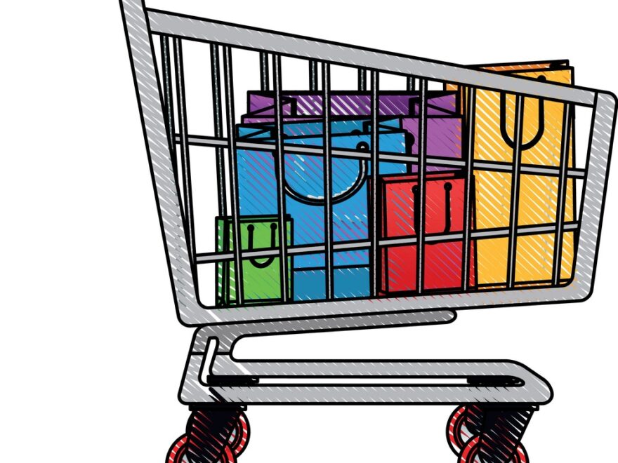 Drawing Cart Shopping Paper Bag Gift Commerce Vector Image