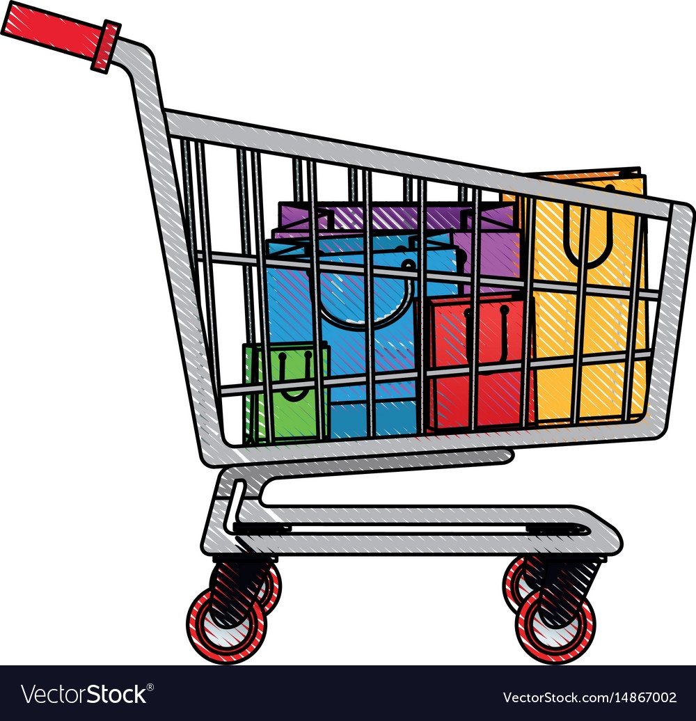 Drawing Cart Shopping Paper Bag Gift Commerce Vector Image Drawing Cart Shopping Paper Bag Gift Commerce Vector Image